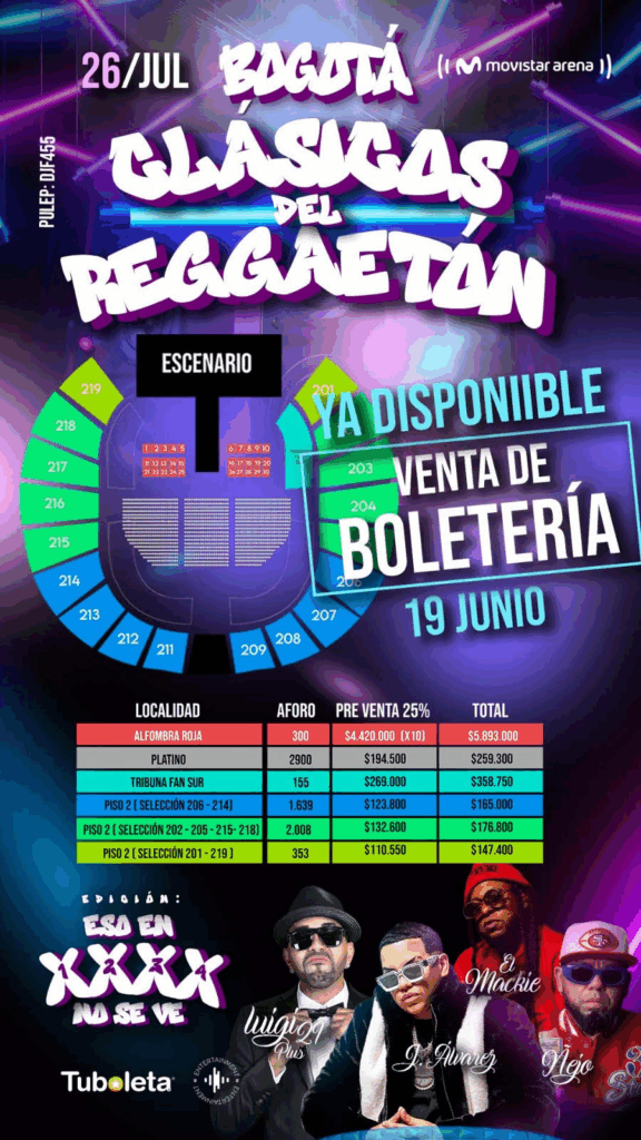 “Clásicos del Reggaetón Edición, Eso en 1 2 3 4 NO SE VE” aterriza en Bogotá el próximo 26 de julio en el Movistar Arena en es lo mazzz